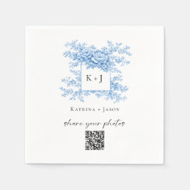 Guardanapo De Papel Casamento Chinoiserie Azul Floral QR Partilhar Fot