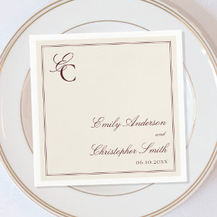 Guardanapo De Papel Casamento Clássico Burgundy e Creme Elegante
