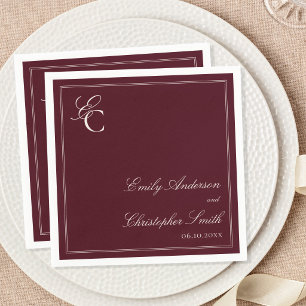 Guardanapo De Papel Casamento Clássico Burgundy Elegante