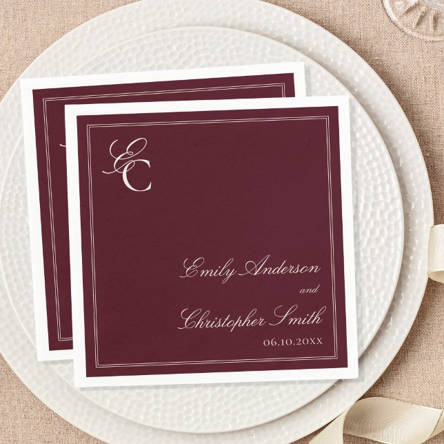 Guardanapo De Papel Casamento Clássico Burgundy Elegante (Criador carregado)