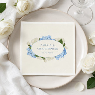 Guardanapo De Papel Casamento Clássico com Hortênsia Azul e Rosa Branc