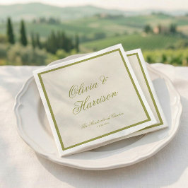 Guardanapo De Papel Casamento Clássico de Caligrafia Verde Oliva