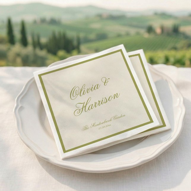 Guardanapo De Papel Casamento Clássico de Caligrafia Verde Oliva (Criador carregado)