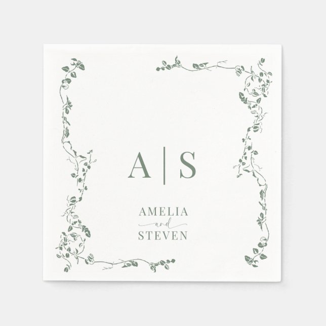 Guardanapo De Papel Casamento Clássico de Folha Floral Elegante (Frente)