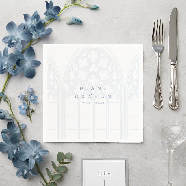 Guardanapo De Papel Casamento Clássico Elegante em Azul Desbotado e Br (Criador carregado)
