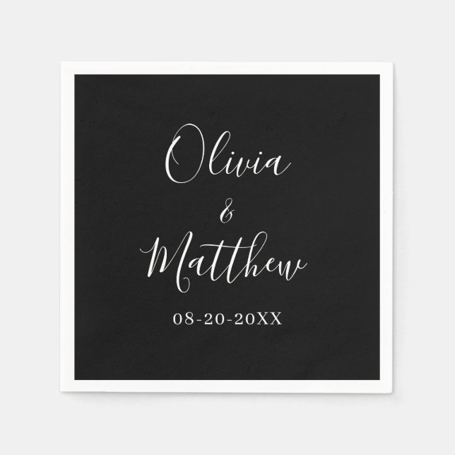 Guardanapo De Papel Casamento Clássico Negro Elegante Minimalista (Frente)