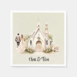 Guardanapo De Papel Casamento com Aquarela da Igreja Branca