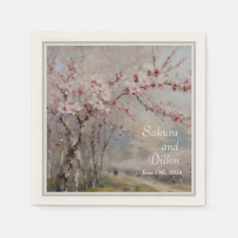 Guardanapo De Papel Casamento com Aquarela de Flor de Cerejeira Elegan