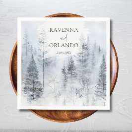 Guardanapo De Papel Casamento com Aquarela de Montanha Floresta Nevada