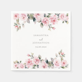 Guardanapo De Papel Casamento com Aquarela Floral Rosa Elegante