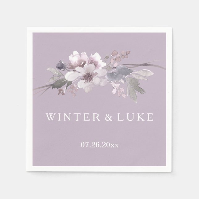 Guardanapo De Papel Casamento com Aquarela Floral Roxo Moderno Napkin (Frente)