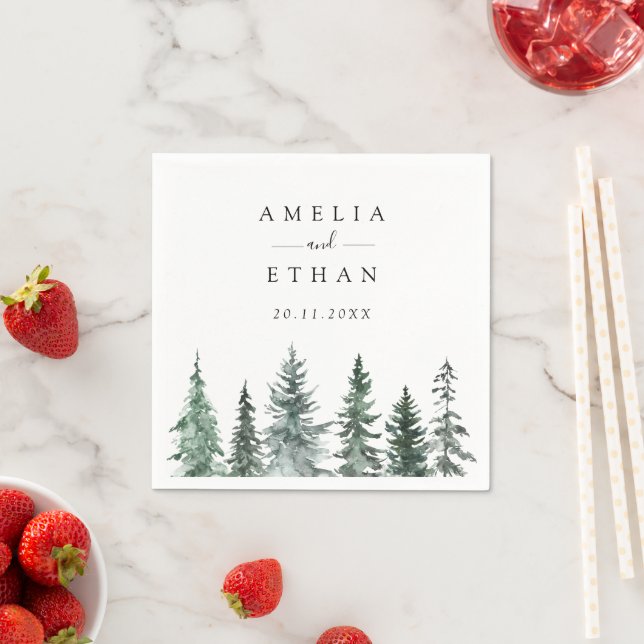 Guardanapo De Papel Casamento com Aquarela Florestal de Inverno (Insitu)