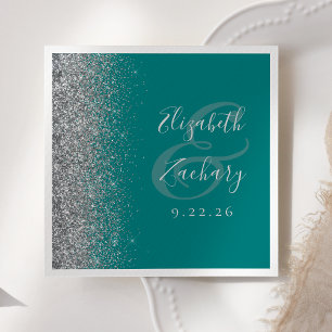Guardanapo De Papel Casamento com as Garotas de Teal Blue Silver