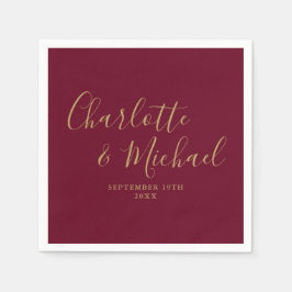 Guardanapo De Papel Casamento com Assinatura Elegante em Borgonha e Do