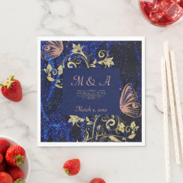 Guardanapo De Papel Casamento com Borboleta Dourada Real Azul
