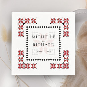 Guardanapo De Papel Casamento com Bordado Ucraniano Vermelho e Preto