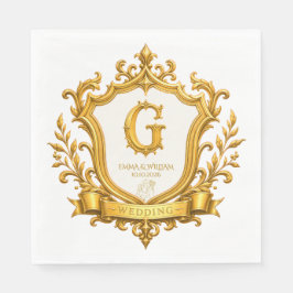 Guardanapo De Papel Casamento com Brasão de Monograma Vintage em Ouro 