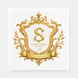 Guardanapo De Papel Casamento com Brasão de Monograma Vintage em Ouro 