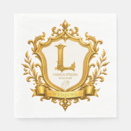 Guardanapo De Papel Casamento com Brasão de Monograma Vintage em Ouro 
