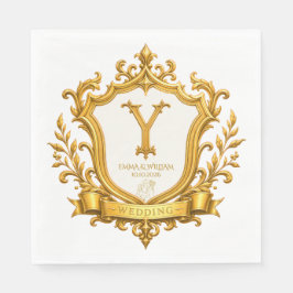 Guardanapo De Papel Casamento com Brasão de Monograma Vintage em Ouro 