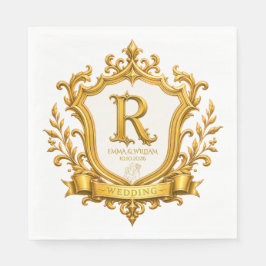 Guardanapo De Papel Casamento com Brasão de Monograma Vintage em Ouro 