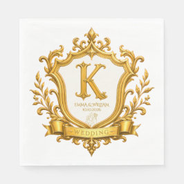 Guardanapo De Papel Casamento com Brasão de Monograma Vintage Ouro Ele