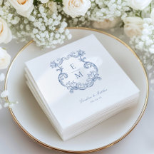 Casamento com Brasão Monograma Barroco Vintage Azu