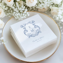 Guardanapo De Papel Casamento com Brasão Monograma Barroco Vintage Azu