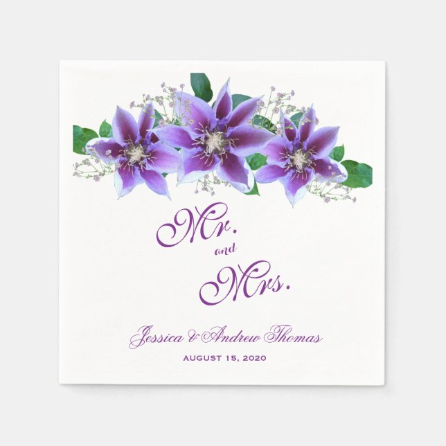 Guardanapo De Papel Casamento com Clematis Chic e Sofisticado (Frente)