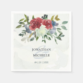 Guardanapo De Papel Casamento com Cor de Água Vermelhos Azul Floral Ve