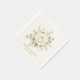 Guardanapo De Papel Casamento com Creme e Verde Sálvia Folhagem