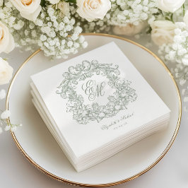 Guardanapo De Papel Casamento com Crista de Monograma em Verde Sálvia