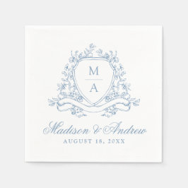 Guardanapo De Papel Casamento com Crista Floral Azul Elegante Monogram