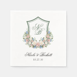 Guardanapo De Papel Casamento com Crista Floral Azul Empoeirado