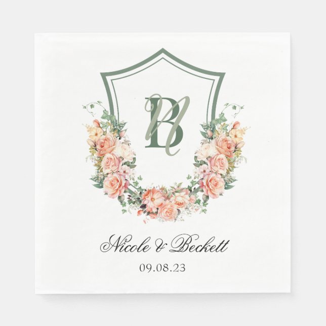 Guardanapo De Papel Casamento com Crista Floral de Pêssego (Frente)