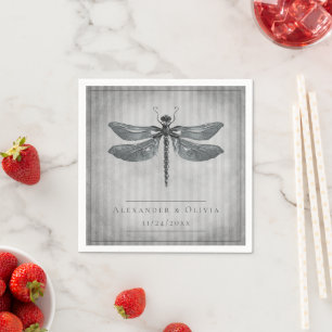 Guardanapo De Papel Casamento com Dragonfly Silver Jeweled