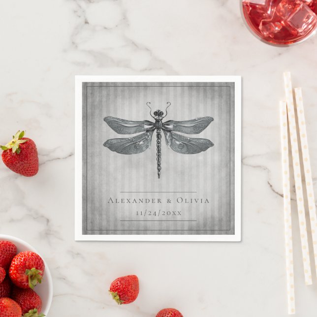 Guardanapo De Papel Casamento com Dragonfly Silver Jeweled (Insitu)
