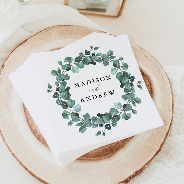 Guardanapo De Papel Casamento com Eucalipto Verde Água Moderno (Criador carregado)