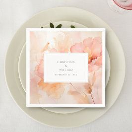 Guardanapo De Papel Casamento com Flor de Pêssego Moderno em Aquarela