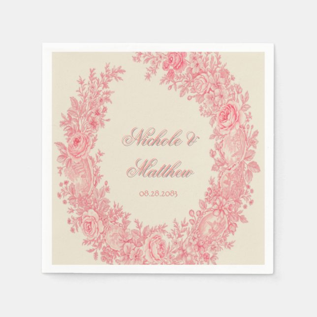 Guardanapo De Papel Casamento com Flor Romântica Rosa (Frente)