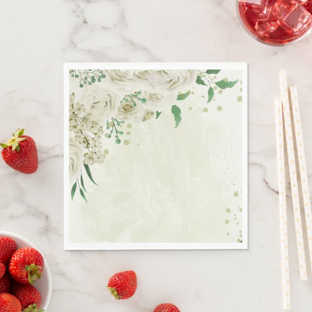 Guardanapo De Papel Casamento com flores brancas de marfim (Insitu)
