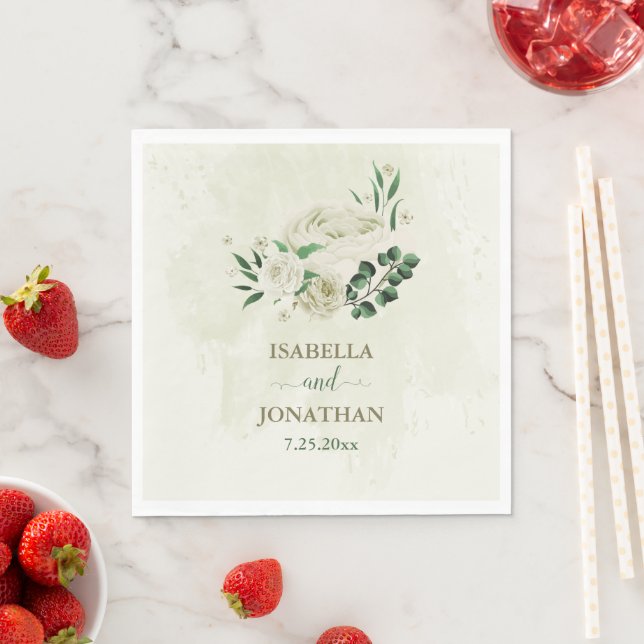 Guardanapo De Papel Casamento com flores brancas de marfim (Insitu)