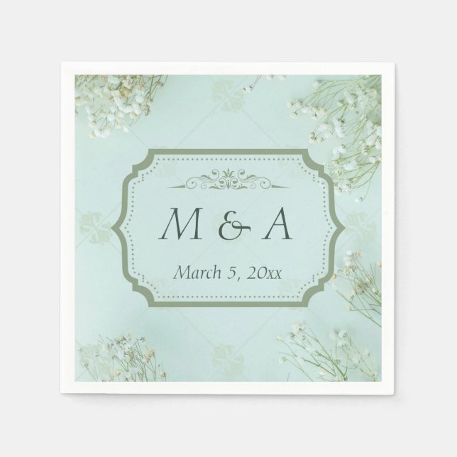 Guardanapo De Papel Casamento com Flores Brancas Pastel (Frente)