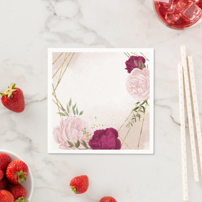 Guardanapo De Papel casamento com flores rosa magenta (Insitu)