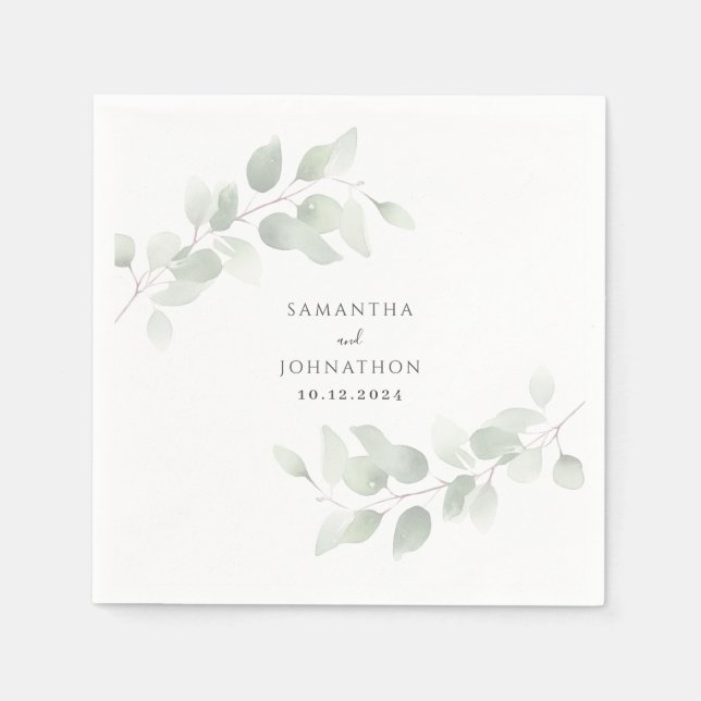 Guardanapo De Papel Casamento com folhagem de eucalipto elegante (Frente)