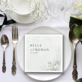 Guardanapo De Papel Casamento com folhagem de eucalipto em aquarela