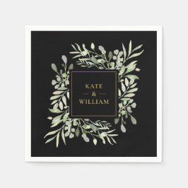 Guardanapo De Papel Casamento com folhagem verde e dourado