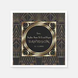 Guardanapo De Papel Casamento com Glam Royal Dourado Art Deco 20s