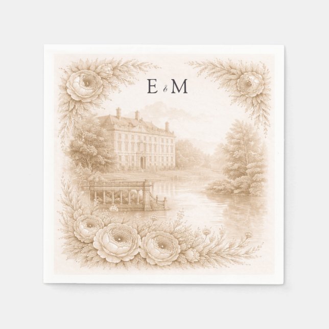 Guardanapo De Papel Casamento com Gravura Botânica Regency  (Frente)