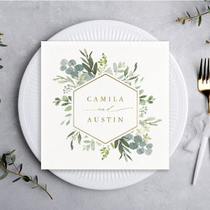 Guardanapo De Papel Casamento com Hexágono Dourado do Esquema Verde